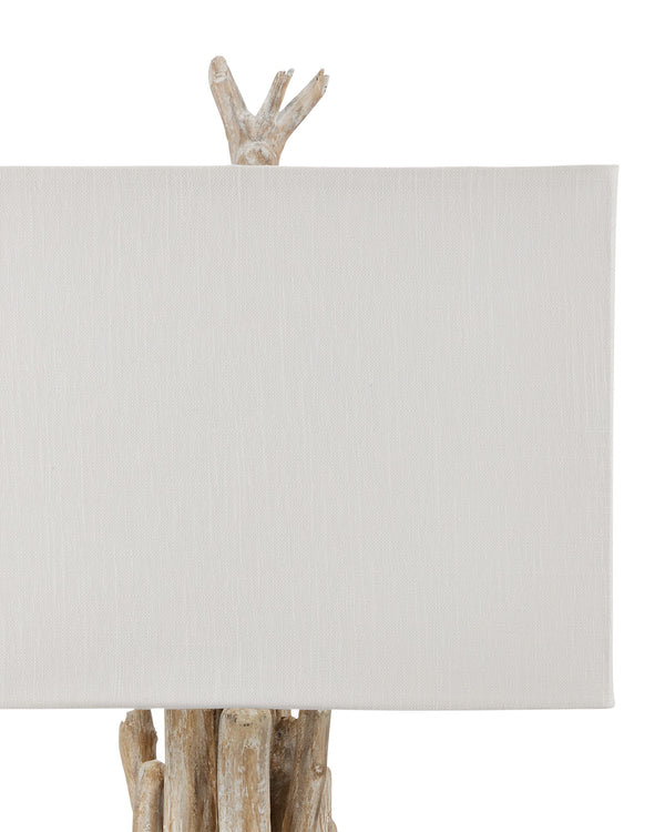 Currey & Company Driftwood Whitewash Sculptural Table Lamp with Linen Shade for Coastal Rustic Decor 6000-0919