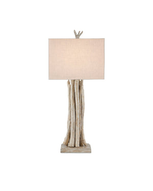 Currey & Company Driftwood Whitewash Sculptural Table Lamp with Linen Shade for Coastal Rustic Decor 6000-0919