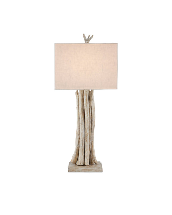 Currey & Company Driftwood Whitewash Sculptural Table Lamp with Linen Shade for Coastal Rustic Decor 6000-0919