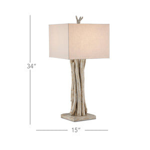 Currey & Company Driftwood Whitewash Sculptural Table Lamp with Linen Shade for Coastal Rustic Decor 6000-0919