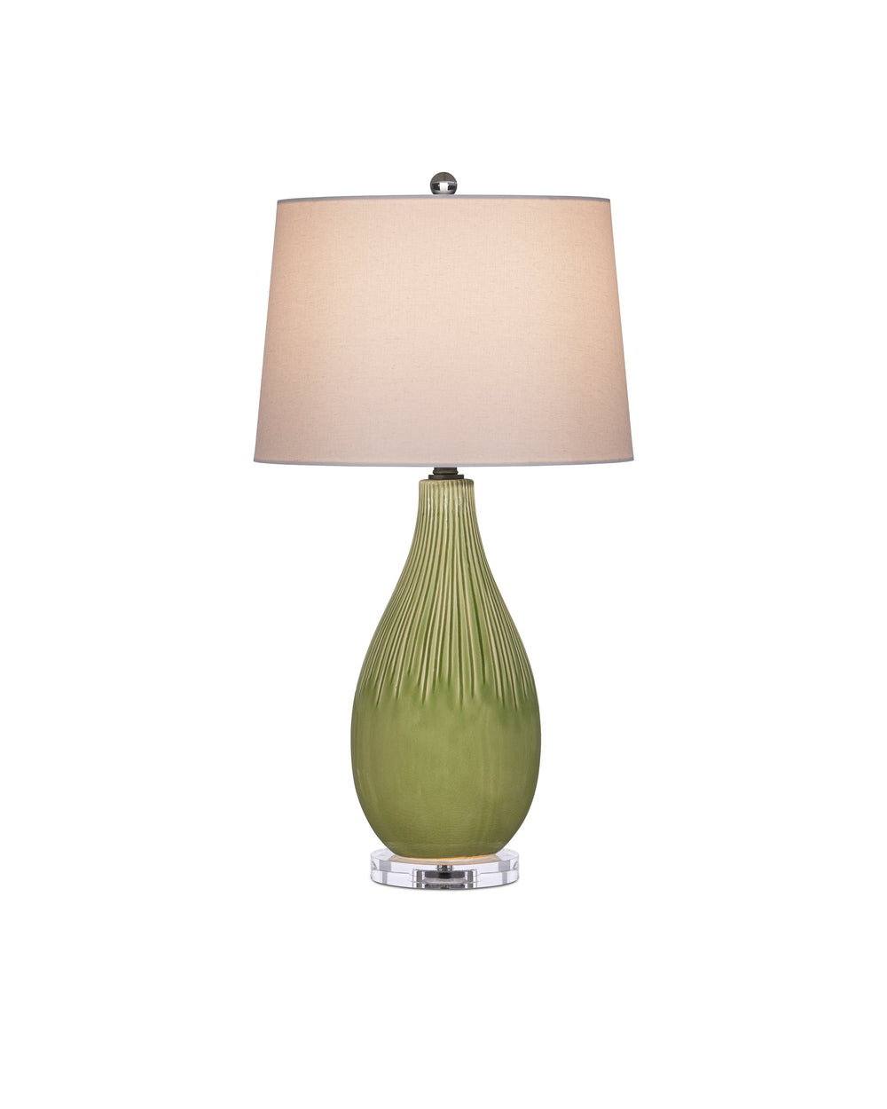 Currey & Company Anjou Ceramic Table Lamp Pear Form Green Glaze Linen Shade Satin Brass Accent 6000-0943