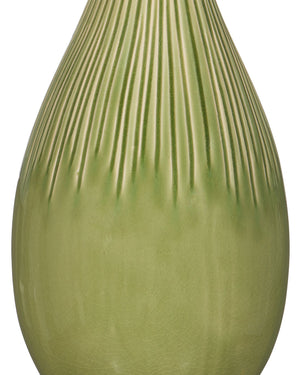Currey & Company Anjou Ceramic Table Lamp Pear Form Green Glaze Linen Shade Satin Brass Accent 6000-0943