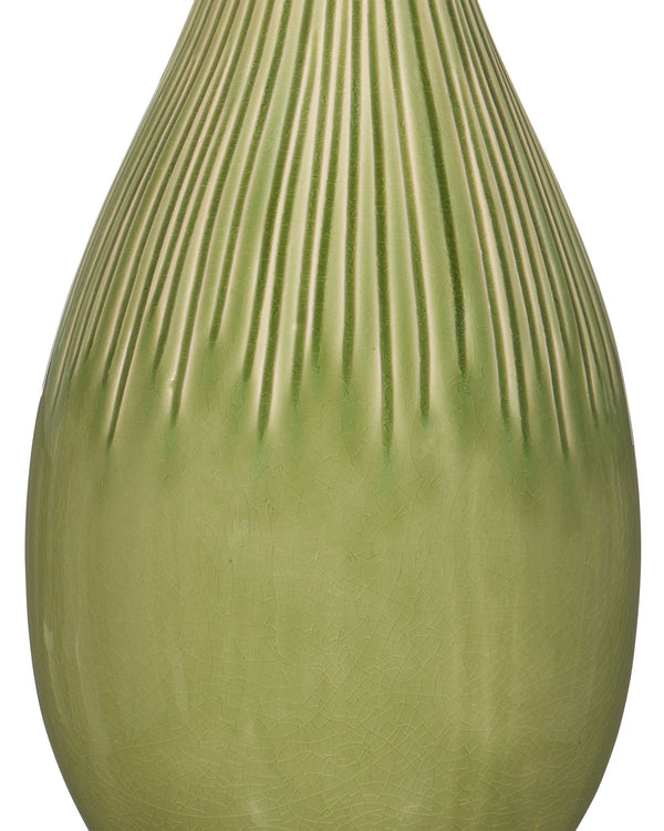 Currey & Company Anjou Ceramic Table Lamp Pear Form Green Glaze Linen Shade Satin Brass Accent 6000-0943