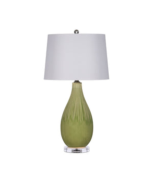 Currey & Company Anjou Ceramic Table Lamp Pear Form Green Glaze Linen Shade Satin Brass Accent 6000-0943