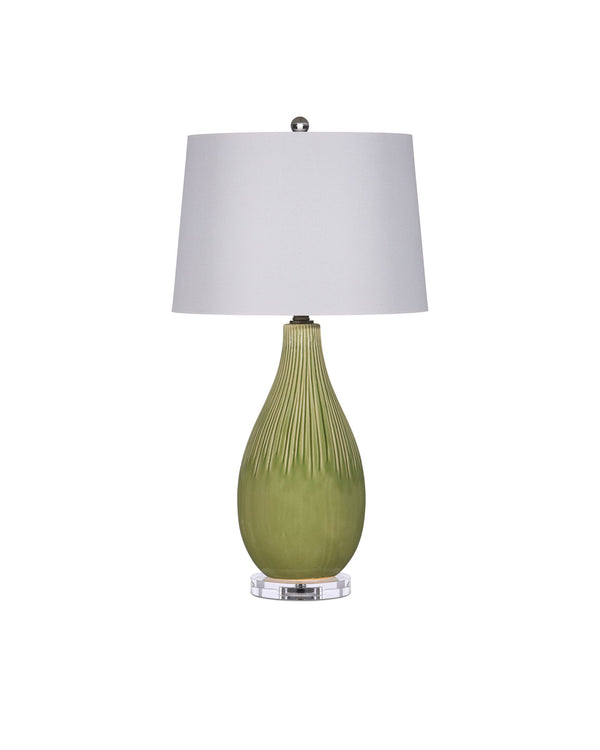 Currey & Company Anjou Ceramic Table Lamp Pear Form Green Glaze Linen Shade Satin Brass Accent 6000-0943