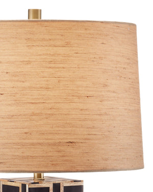 Currey & Company Aarna Basketweave Wood Table Lamp with Drum Shade for Farmhouse Living Rooms Natural / Black 6000-0954