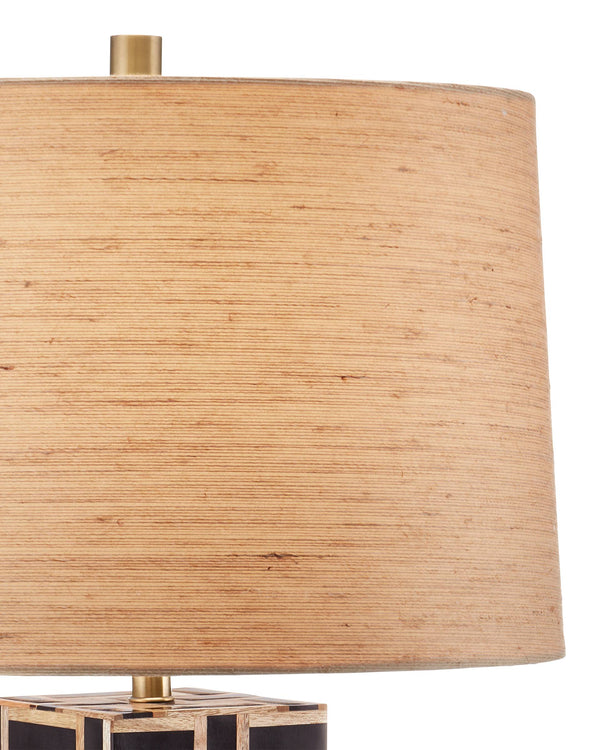 Currey & Company Aarna Basketweave Wood Table Lamp with Drum Shade for Farmhouse Living Rooms Natural / Black 6000-0954