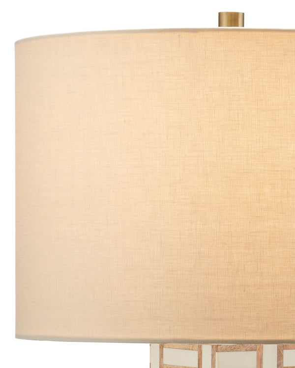 Currey & Company Aarna Basketweave Wood Table Lamp with Drum Shade for Farmhouse Living Rooms Natural / Ivory 6000-0955