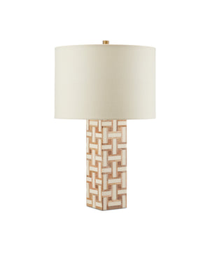 Currey & Company Aarna Basketweave Wood Table Lamp with Drum Shade for Farmhouse Living Rooms Natural / Ivory 6000-0955