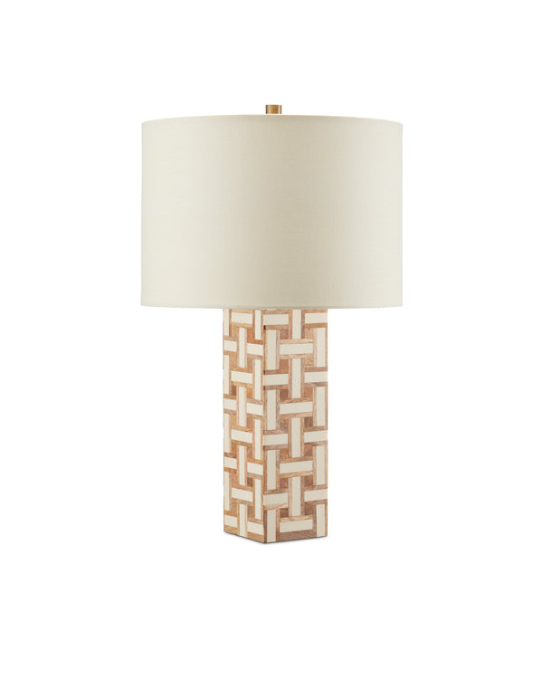 Currey & Company Aarna Basketweave Wood Table Lamp with Drum Shade for Farmhouse Living Rooms Natural / Ivory 6000-0955
