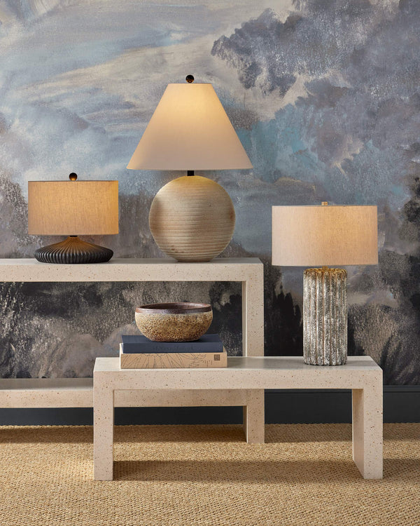 Currey & Company Mythmaker Terracotta Table Lamp Satin Black Granite Finish Modern Sculptural Accent 6000-0958