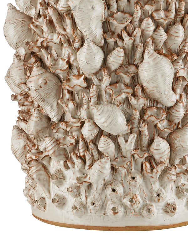 Currey & Company Corfu Artisan Ceramic Table Lamp with Coastal Shell Relief and Ivory Glaze Finish 6000-0994