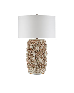 Currey & Company Corfu Artisan Ceramic Table Lamp with Coastal Shell Relief and Ivory Glaze Finish 6000-0994