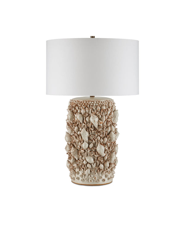 Currey & Company Corfu Artisan Ceramic Table Lamp with Coastal Shell Relief and Ivory Glaze Finish 6000-0994