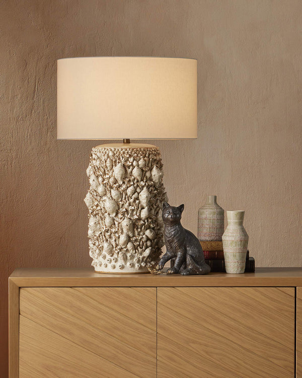 Currey & Company Corfu Artisan Ceramic Table Lamp with Coastal Shell Relief and Ivory Glaze Finish 6000-0994