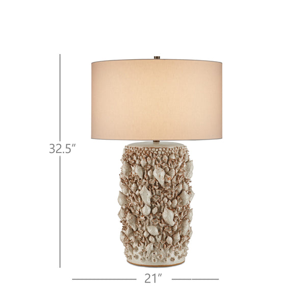 Currey & Company Corfu Artisan Ceramic Table Lamp with Coastal Shell Relief and Ivory Glaze Finish 6000-0994
