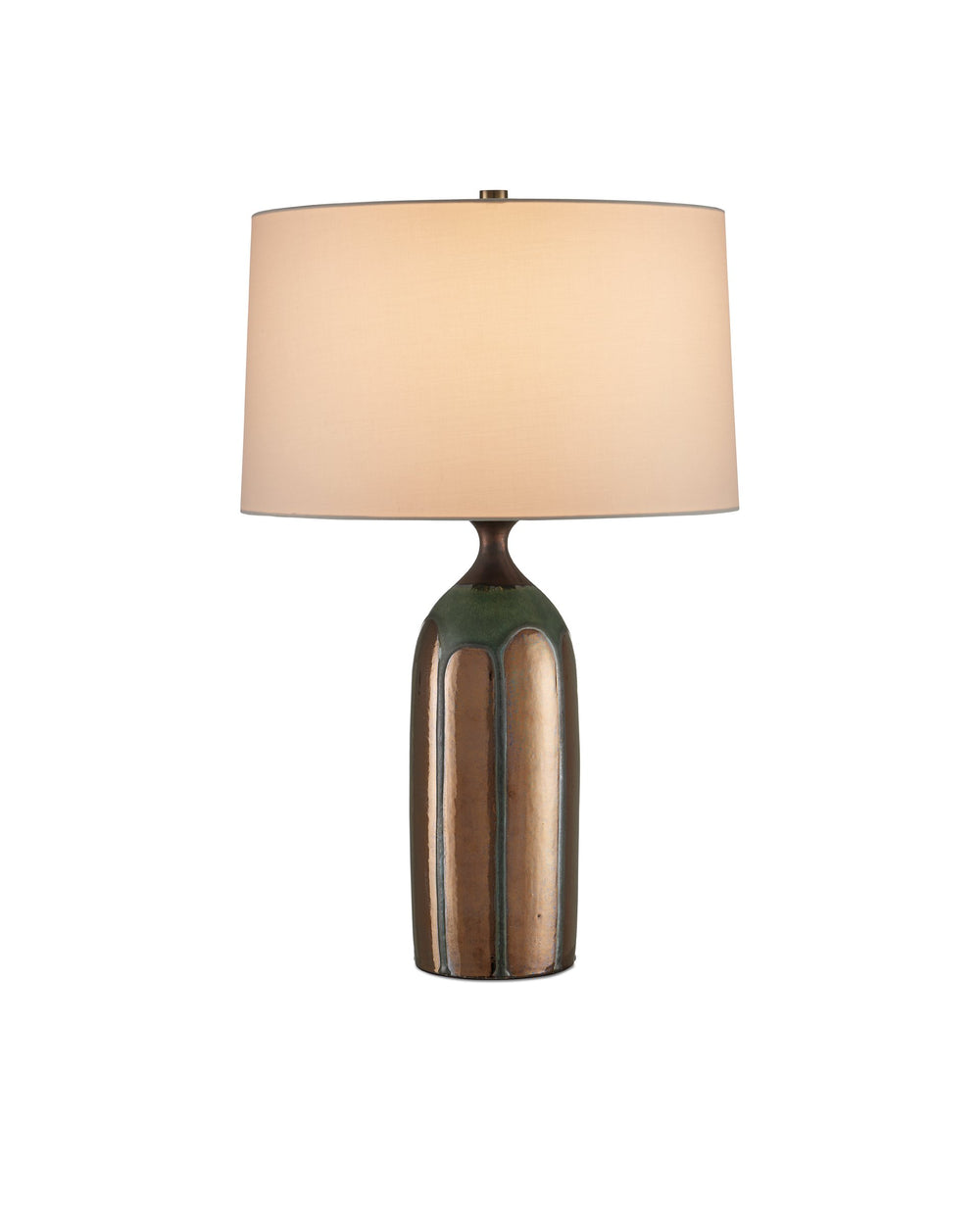 Currey & Company Cuprum Hand-Thrown Ceramic Table Lamp with Reactive Copper Green Glaze Mid-Century Modern 6000-1000