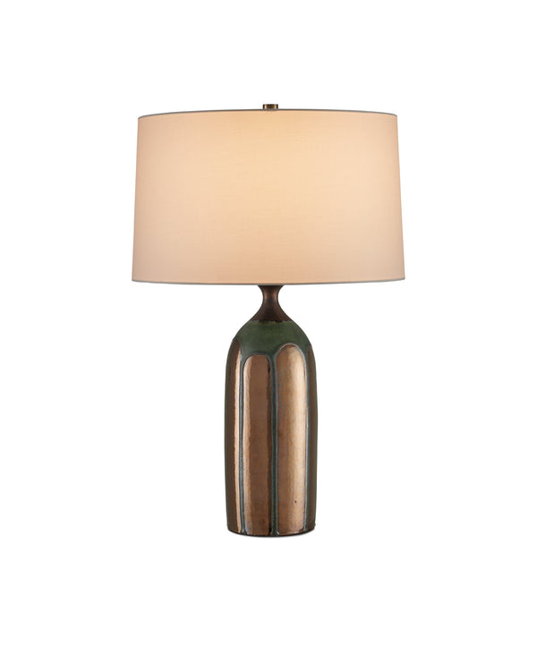 Currey & Company Cuprum Hand-Thrown Ceramic Table Lamp with Reactive Copper Green Glaze Mid-Century Modern 6000-1000