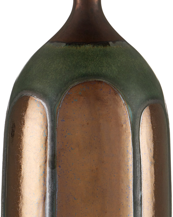 Currey & Company Cuprum Hand-Thrown Ceramic Table Lamp with Reactive Copper Green Glaze Mid-Century Modern 6000-1000