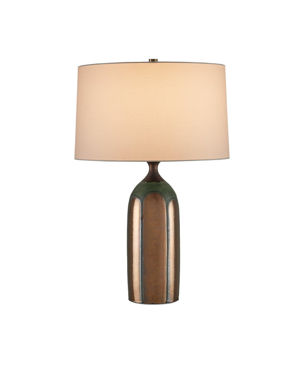 Currey & Company Cuprum Hand-Thrown Ceramic Table Lamp with Reactive Copper Green Glaze Mid-Century Modern 6000-1000