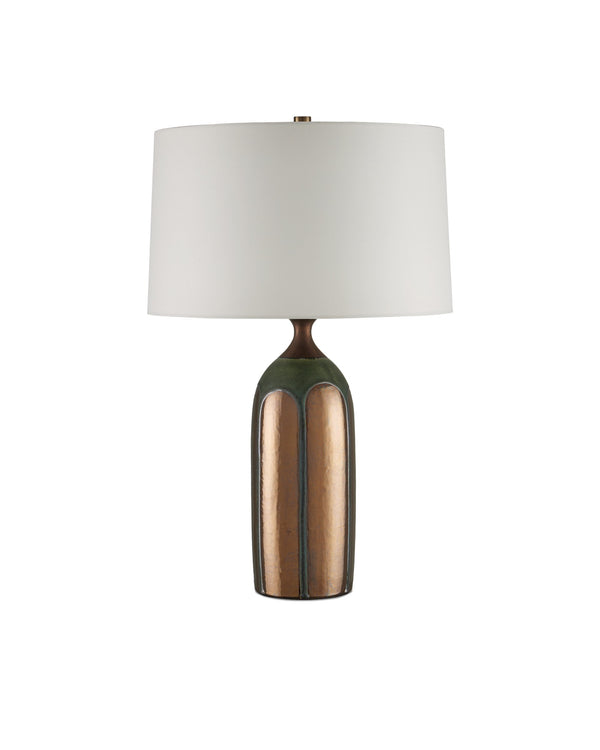 Currey & Company Cuprum Hand-Thrown Ceramic Table Lamp with Reactive Copper Green Glaze Mid-Century Modern 6000-1000