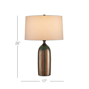 Currey & Company Cuprum Hand-Thrown Ceramic Table Lamp with Reactive Copper Green Glaze Mid-Century Modern 6000-1000