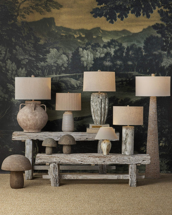 Currey & Company Latte Beige Hand Glazed Ceramic Table Lamp with Empire Shade for Modern Interiors 6000-1004