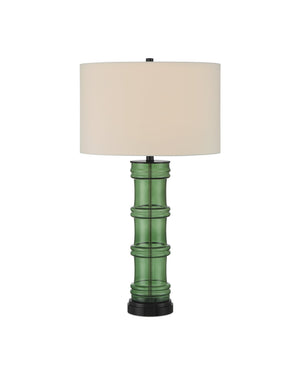 Currey & Company Balsam Green Glass Bamboo Sculptural Table Lamp with Black Crystal Base 6000-1011