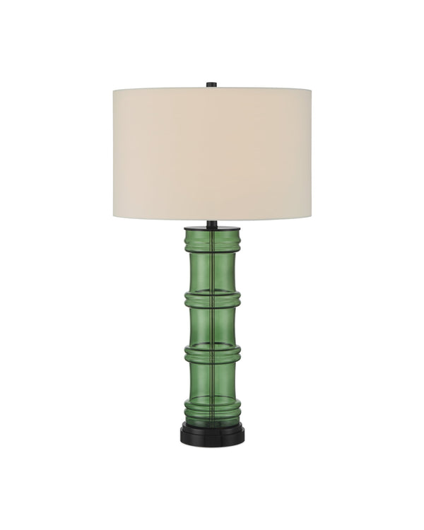 Currey & Company Balsam Green Glass Bamboo Sculptural Table Lamp with Black Crystal Base 6000-1011