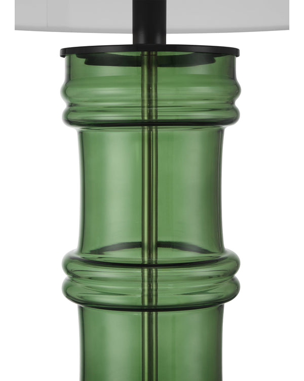 Currey & Company Balsam Green Glass Bamboo Sculptural Table Lamp with Black Crystal Base 6000-1011