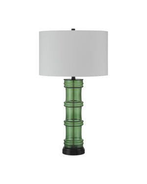 Currey & Company Balsam Green Glass Bamboo Sculptural Table Lamp with Black Crystal Base 6000-1011