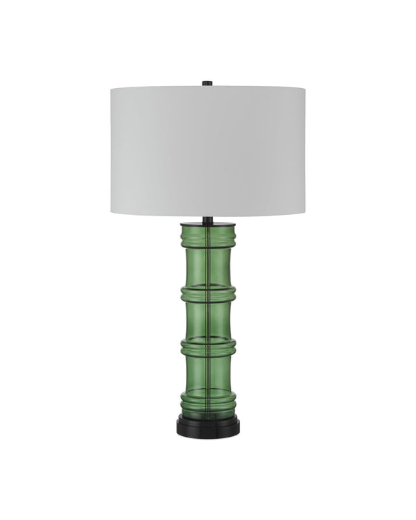 Currey & Company Balsam Green Glass Bamboo Sculptural Table Lamp with Black Crystal Base 6000-1011