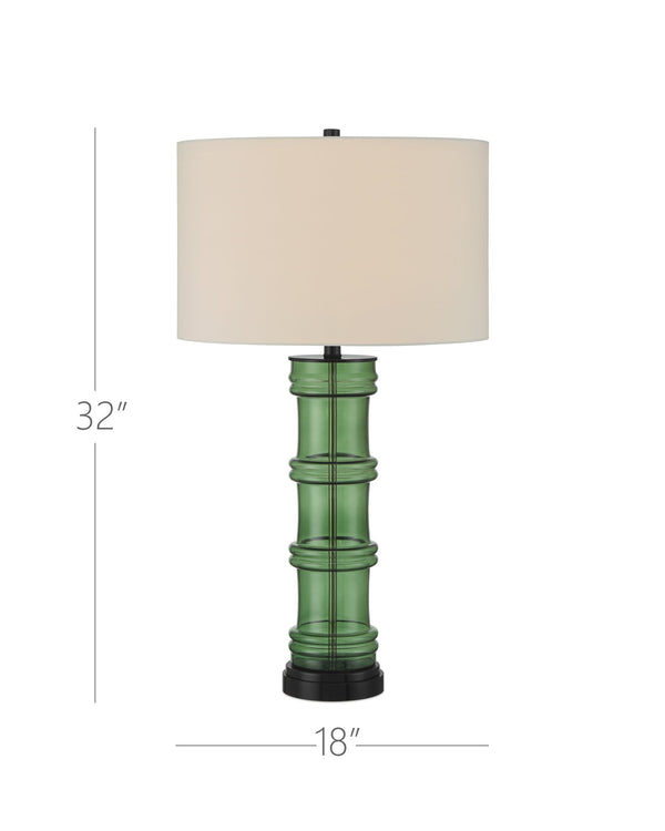 Currey & Company Balsam Green Glass Bamboo Sculptural Table Lamp with Black Crystal Base 6000-1011