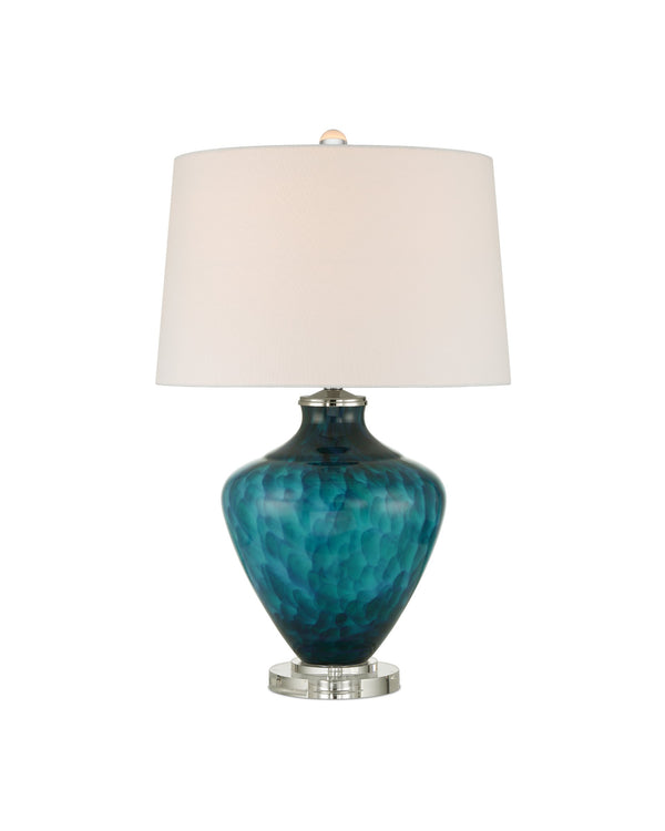 Currey & Company Sapphire Marbled Art Glass Table Lamp with Crystal Base for Coastal Living Spaces 6000-1022