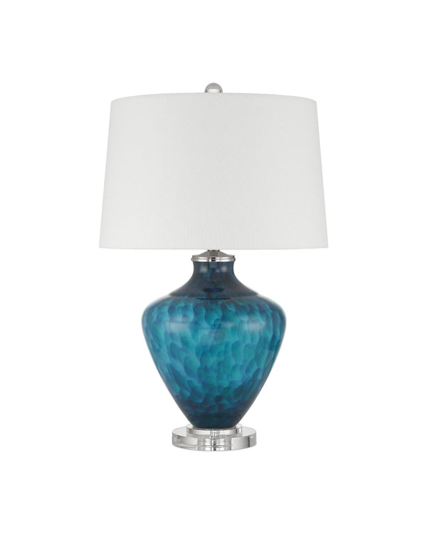 Currey & Company Sapphire Marbled Art Glass Table Lamp with Crystal Base for Coastal Living Spaces 6000-1022