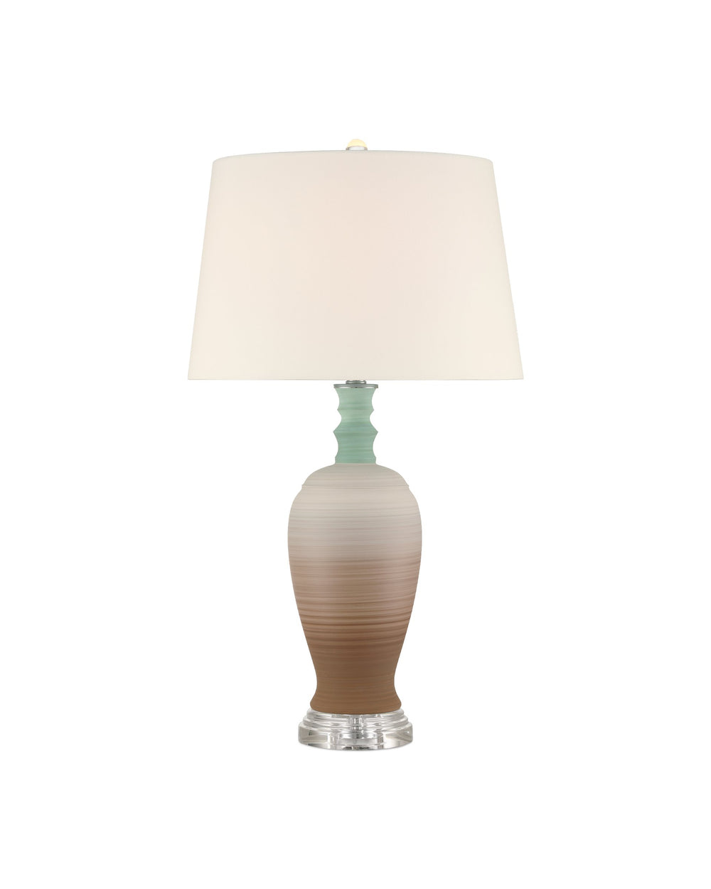 Currey & Company Happy Hand-Thrown Ceramic Table Lamp with Retro Striations and Crystal Finial Accent 6000-1024