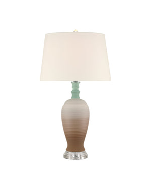 Currey & Company Happy Hand-Thrown Ceramic Table Lamp with Retro Striations and Crystal Finial Accent 6000-1024