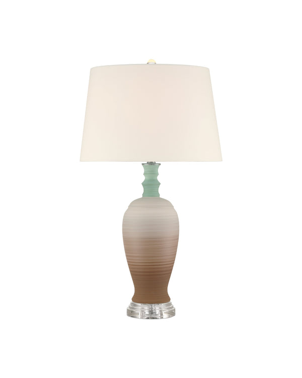 Currey & Company Happy Hand-Thrown Ceramic Table Lamp with Retro Striations and Crystal Finial Accent 6000-1024