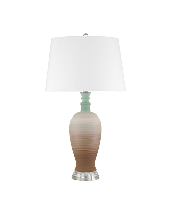 Currey & Company Happy Hand-Thrown Ceramic Table Lamp with Retro Striations and Crystal Finial Accent 6000-1024