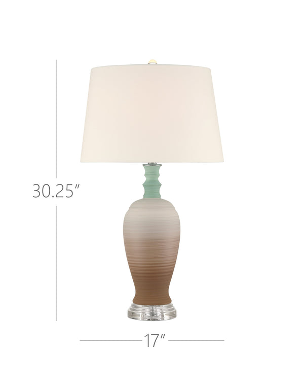 Currey & Company Happy Hand-Thrown Ceramic Table Lamp with Retro Striations and Crystal Finial Accent 6000-1024