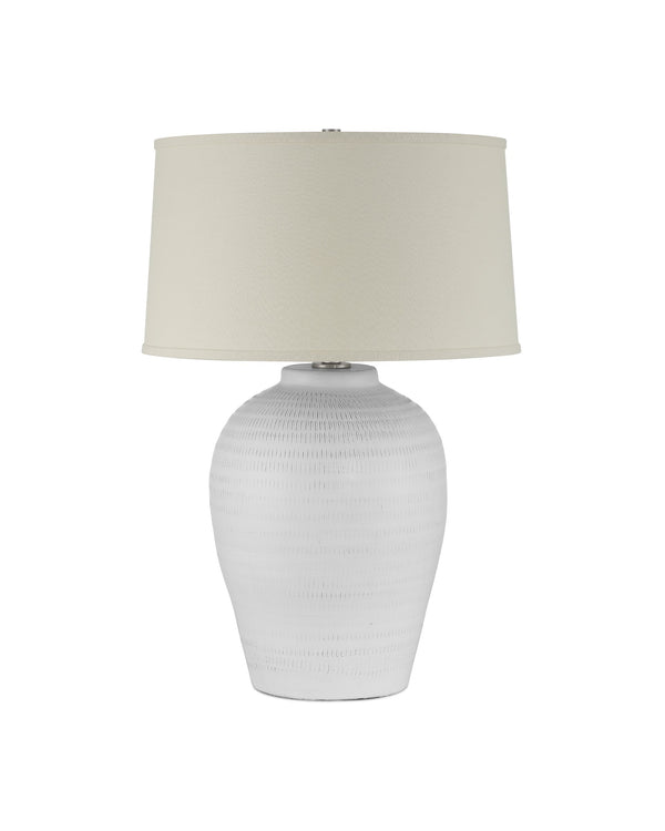 Currey & Company Dashwell Handcrafted Ceramic Table Lamp with Linen Drum Shade for Console or Nightstand 6000-1030