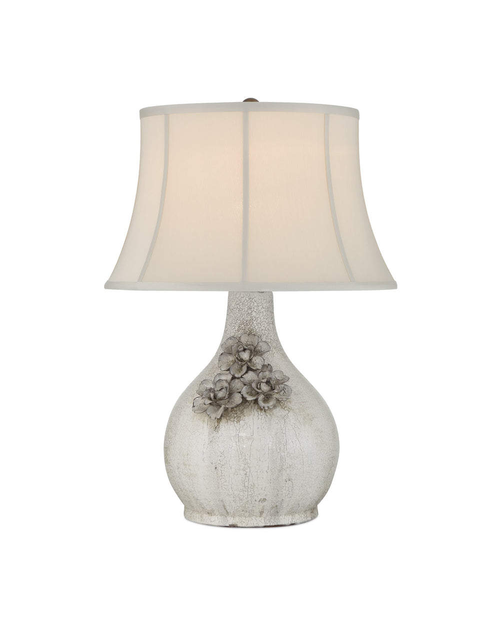 Currey & Company Attar Crackle Glaze Ceramic Table Lamp with Hand-Formed Flowers Bohemian Bedside Accent 6000-1031