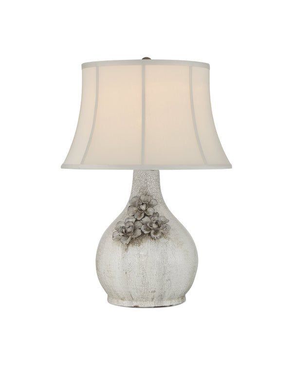 Currey & Company Attar Crackle Glaze Ceramic Table Lamp with Hand-Formed Flowers Bohemian Bedside Accent 6000-1031