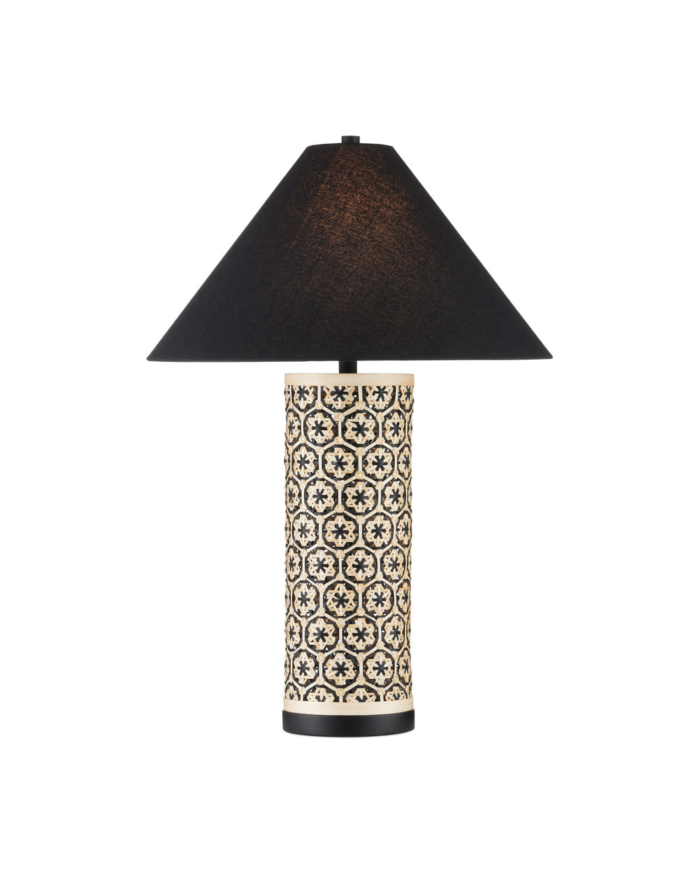 Currey & Company Nebulon Handwoven Bamboo Table Lamp with Black Empire Shade for Bohemian Rooms 6000-1036