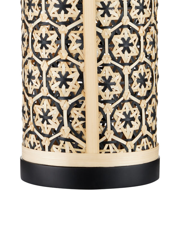 Currey & Company Nebulon Handwoven Bamboo Table Lamp with Black Empire Shade for Bohemian Rooms 6000-1036