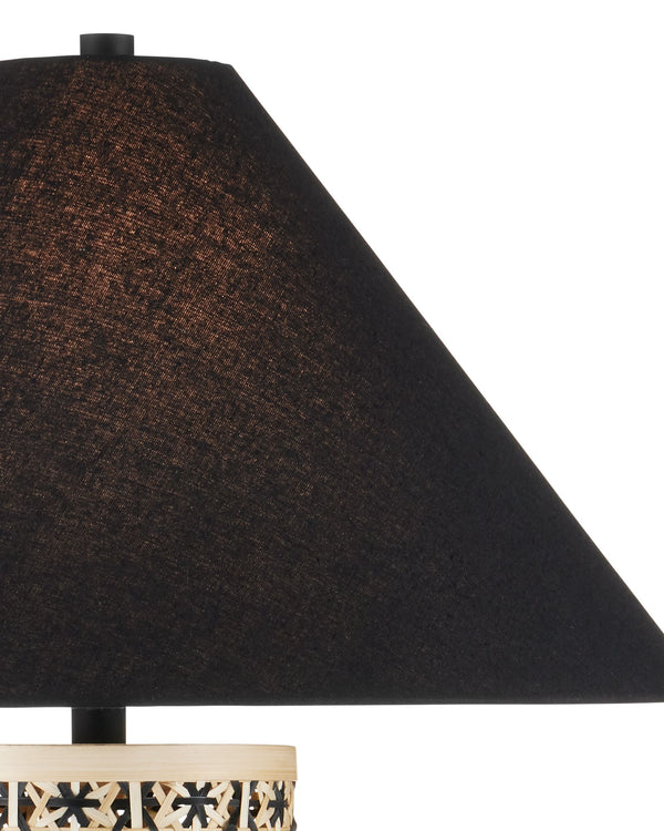 Currey & Company Nebulon Handwoven Bamboo Table Lamp with Black Empire Shade for Bohemian Rooms 6000-1036