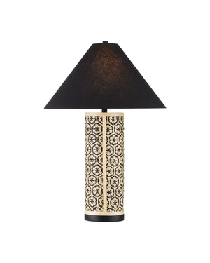 Currey & Company Nebulon Handwoven Bamboo Table Lamp with Black Empire Shade for Bohemian Rooms 6000-1036