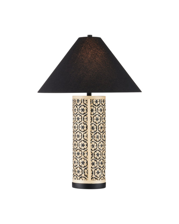 Currey & Company Nebulon Handwoven Bamboo Table Lamp with Black Empire Shade for Bohemian Rooms 6000-1036