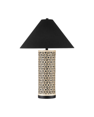 Currey & Company Nebulon Handwoven Bamboo Table Lamp with Black Empire Shade for Bohemian Rooms 6000-1036
