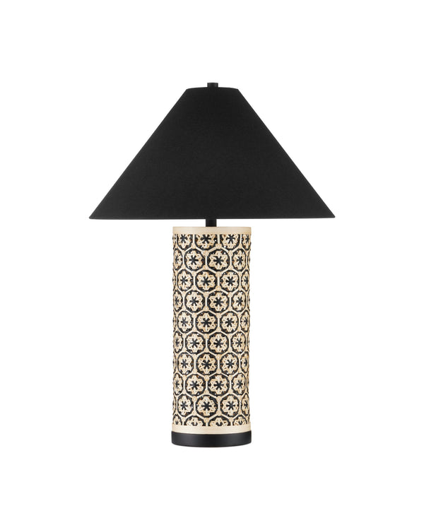 Currey & Company Nebulon Handwoven Bamboo Table Lamp with Black Empire Shade for Bohemian Rooms 6000-1036